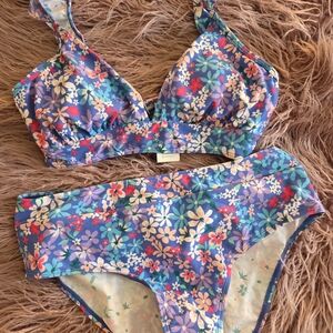 Cupshe Floral Bikini Set - Blue and Pink